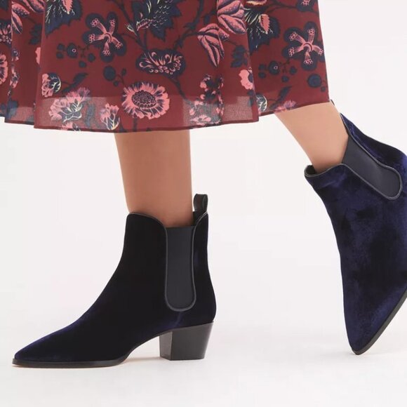 L.K. Bennett Becky Navy Velvet Ankle Boots - Picture 1 of 16